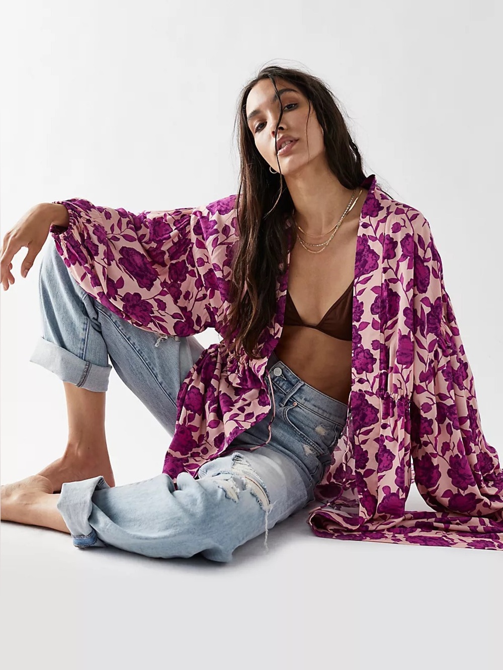 Jen’s Pirate Booty x Free People Purple Floral‎ High Summer Manon Kimono Sz. S
